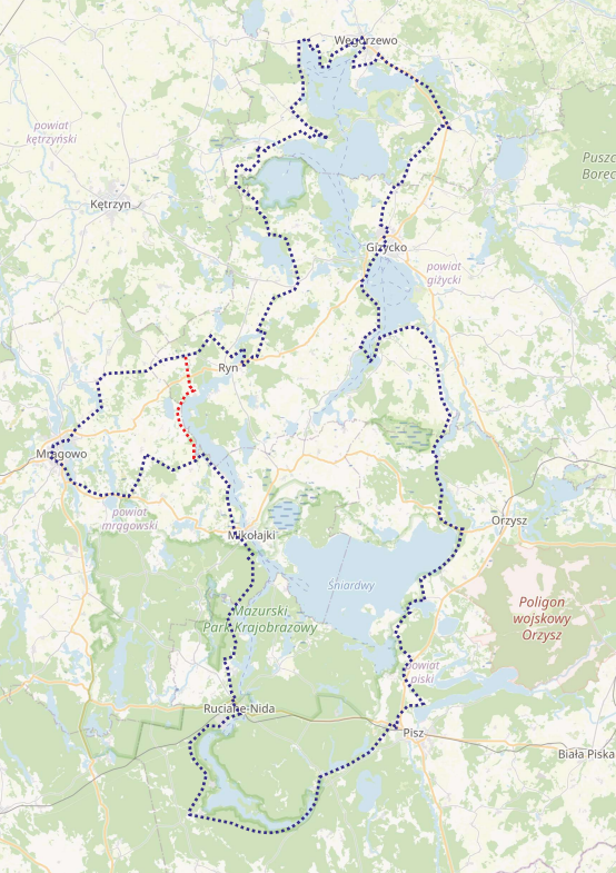 Mapa Mazurskiej Pętli Rowerowej.